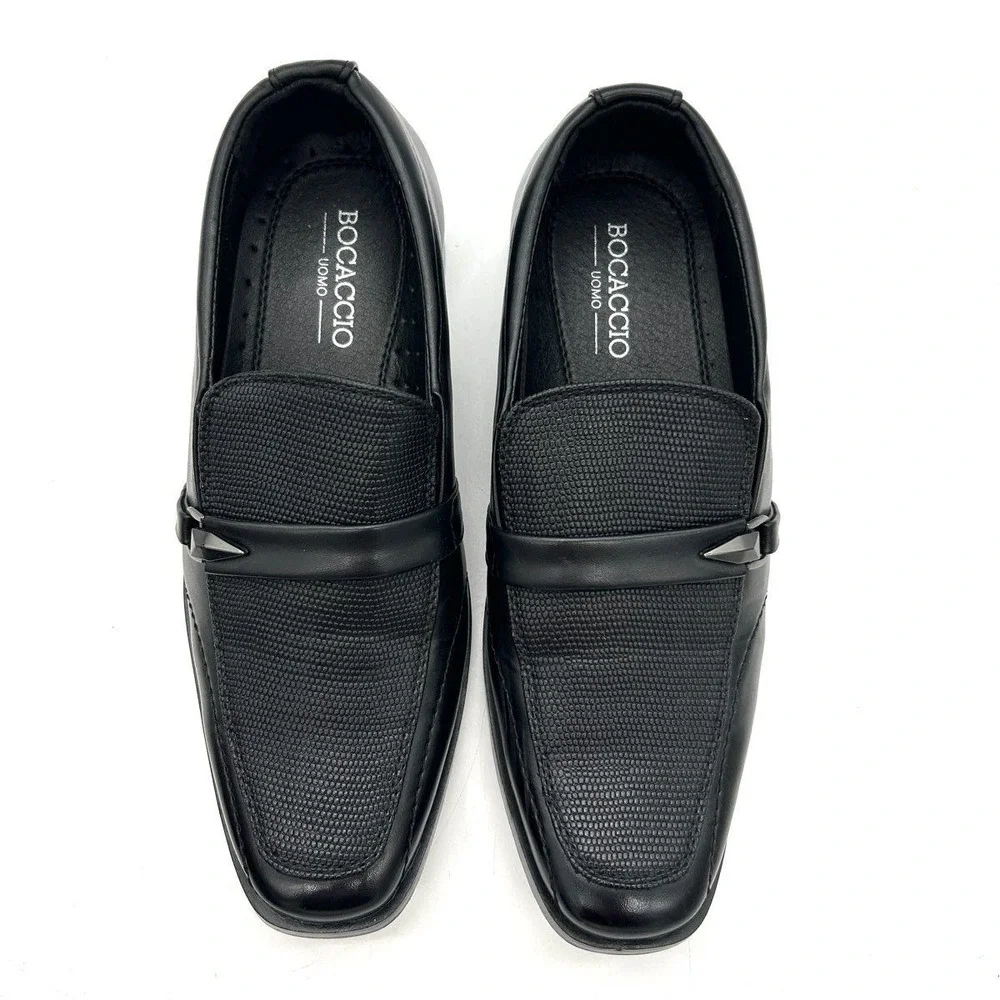 Bocaccio Uomo Oscar Black Textured Vamp Slip On Dress Loafers Men's Size 6.5 NIB